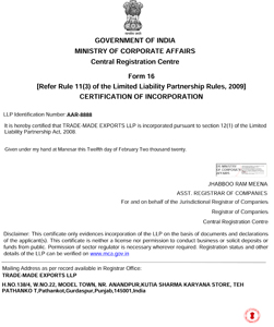 Certificate of LLP Incorporation